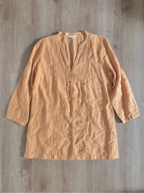 Eileen Fisher Linen Tunic Button-Front Top Women’s Small Orange Mango